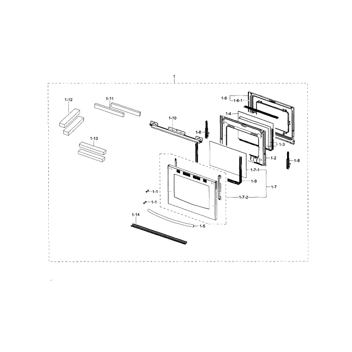 Door Diagram and Parts List for NX58H5650WS AA-01 Samsung Range