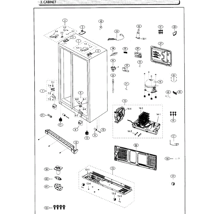 Cabinet Diagram and Parts List for RS25J500DWW AA-01 Samsung Refrigerator