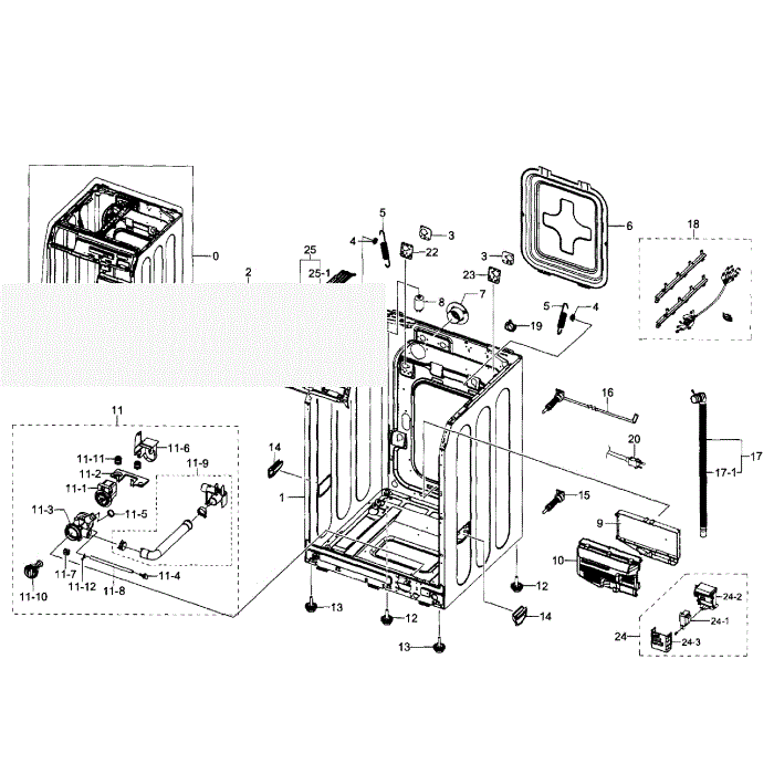 Frame 1 Diagram and Parts List for WF350ANW XAA-02 Samsung Washer