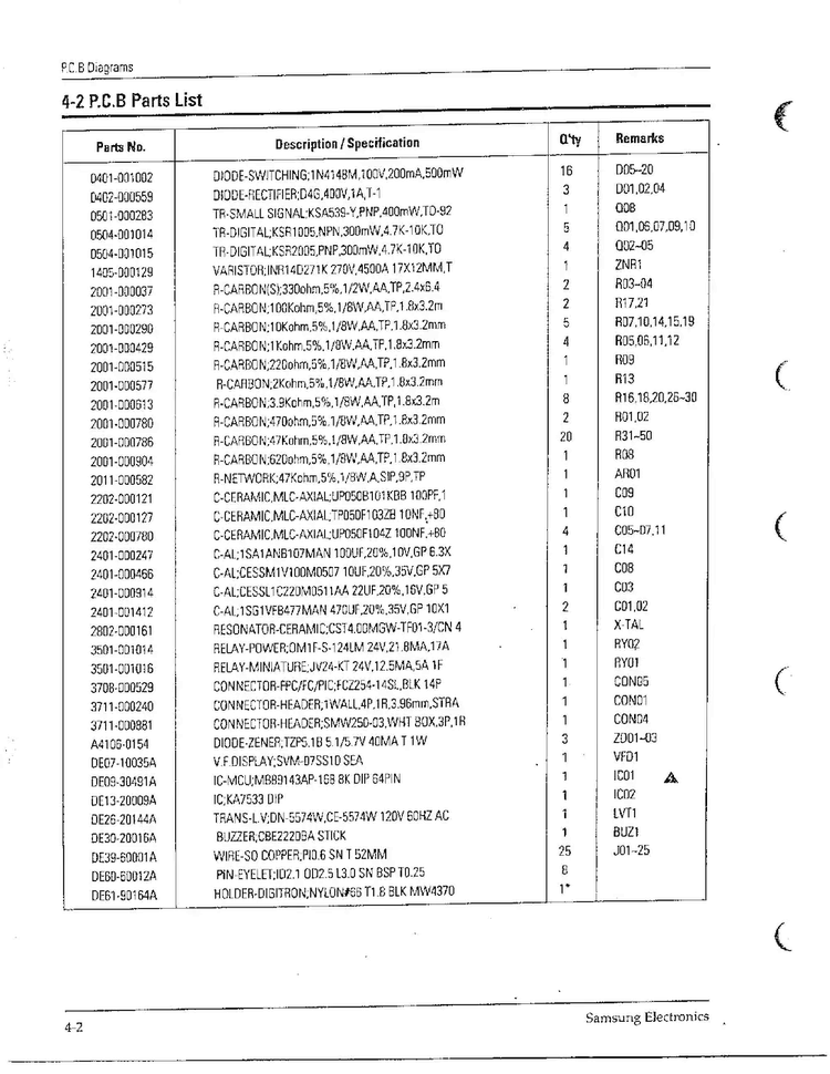 Pcb Parts List Diagram and Parts List for MW6573G XAA Samsung Microwave
