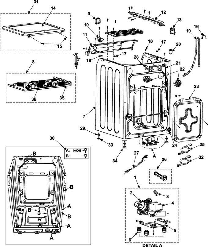 01 - Cabinet Diagram and Parts List for WF306LAW XAA Samsung Washer