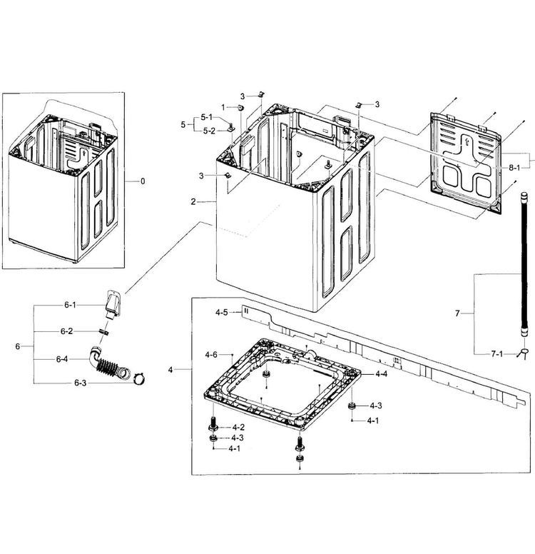 Frame Assy Diagram and Parts List for WA422PRHDWR AA-0001 Samsung Washer