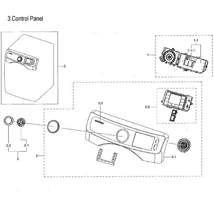 Control Panel Diagram and Parts List for DVE45M5500P A3-00 Samsung Dryer