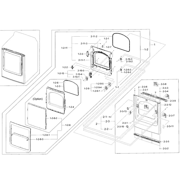 Front Frame/door Diagram and Parts List for DV50F9A7GVW A2-0000 Samsung Dryer