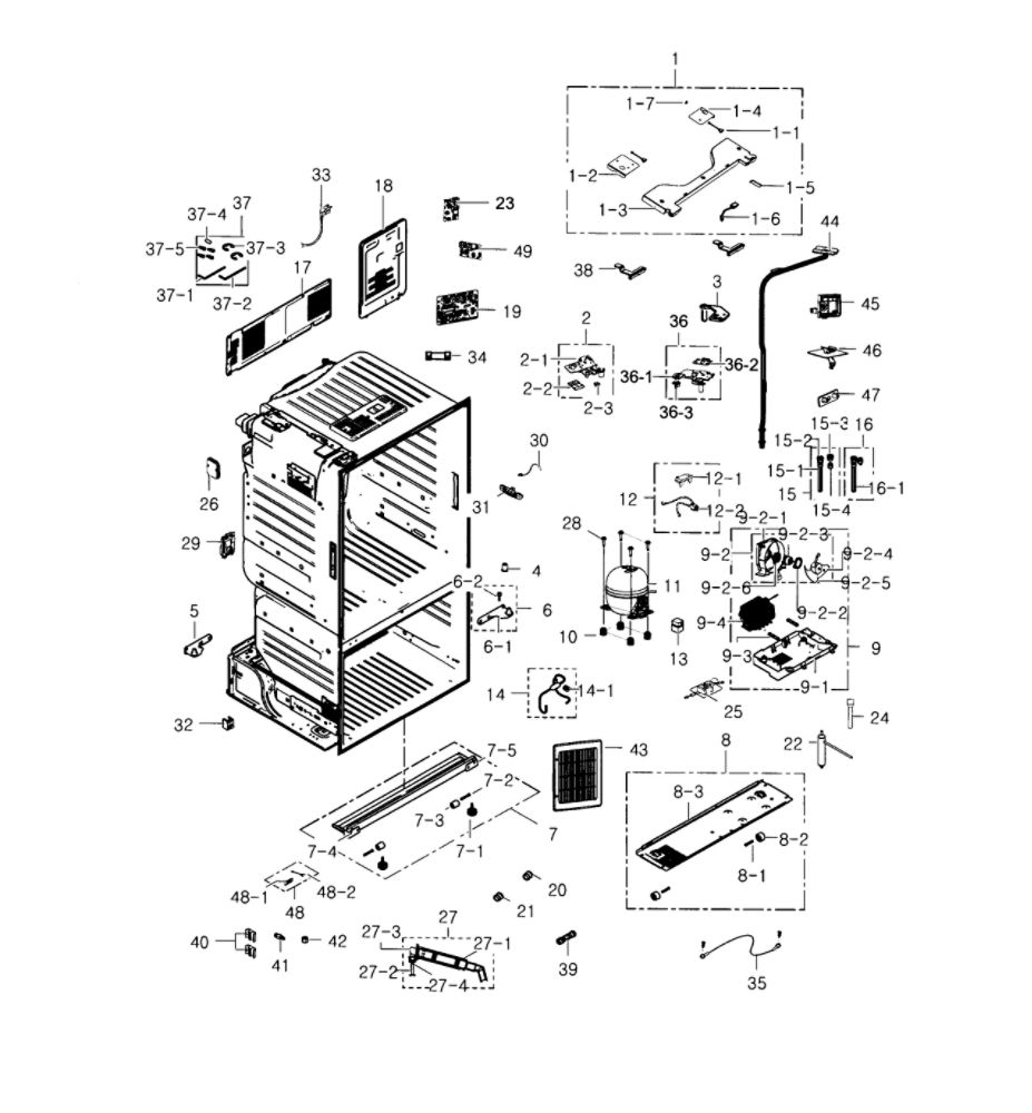Cabinet Diagram and Parts List for RF28HDEDTSR AA-01 Samsung Refrigerator