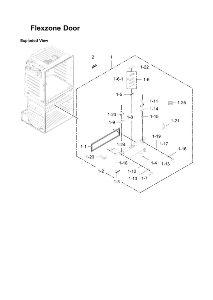 Flexzone Door Parts Diagram and Parts List for RF28JBEDBSR AA-08 Samsung Refrigerator
