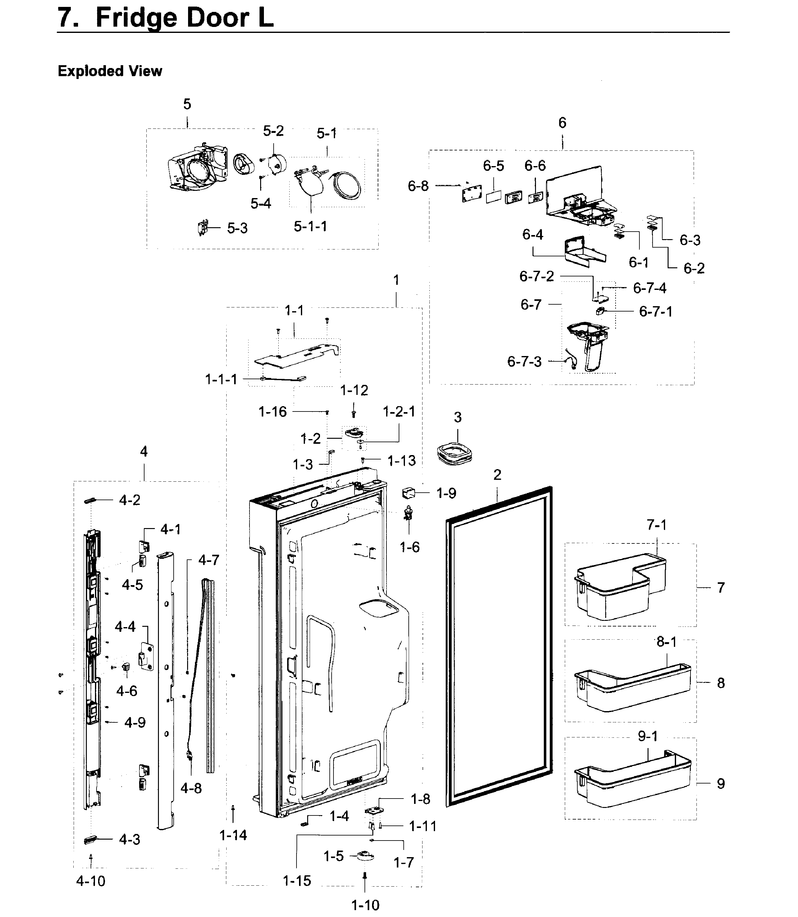 Fridge Door L Diagram and Parts List for RF22K9581SG AA-0001 Samsung Refrigerator