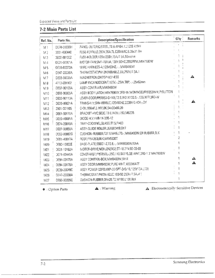 Complete Microwave Oven Page 2 Diagram and Parts List for MW8490W XAA Samsung Microwave