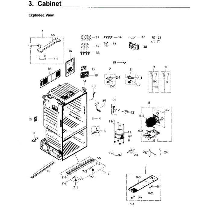 Cabinet Diagram and Parts List for RF263BEAEBC AA-04 Samsung Refrigerator