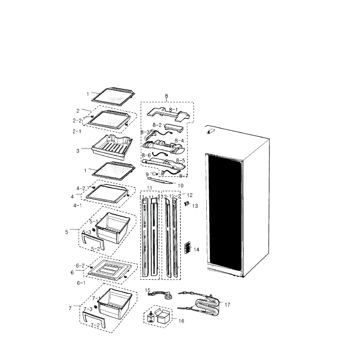 Refrigerator Diagram and Parts List for RS2530BBP XAA-00 Samsung Refrigerator