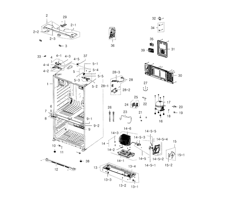 Cabinet Diagram and Parts List for RFG237AAWP XAA-0003 Samsung Refrigerator