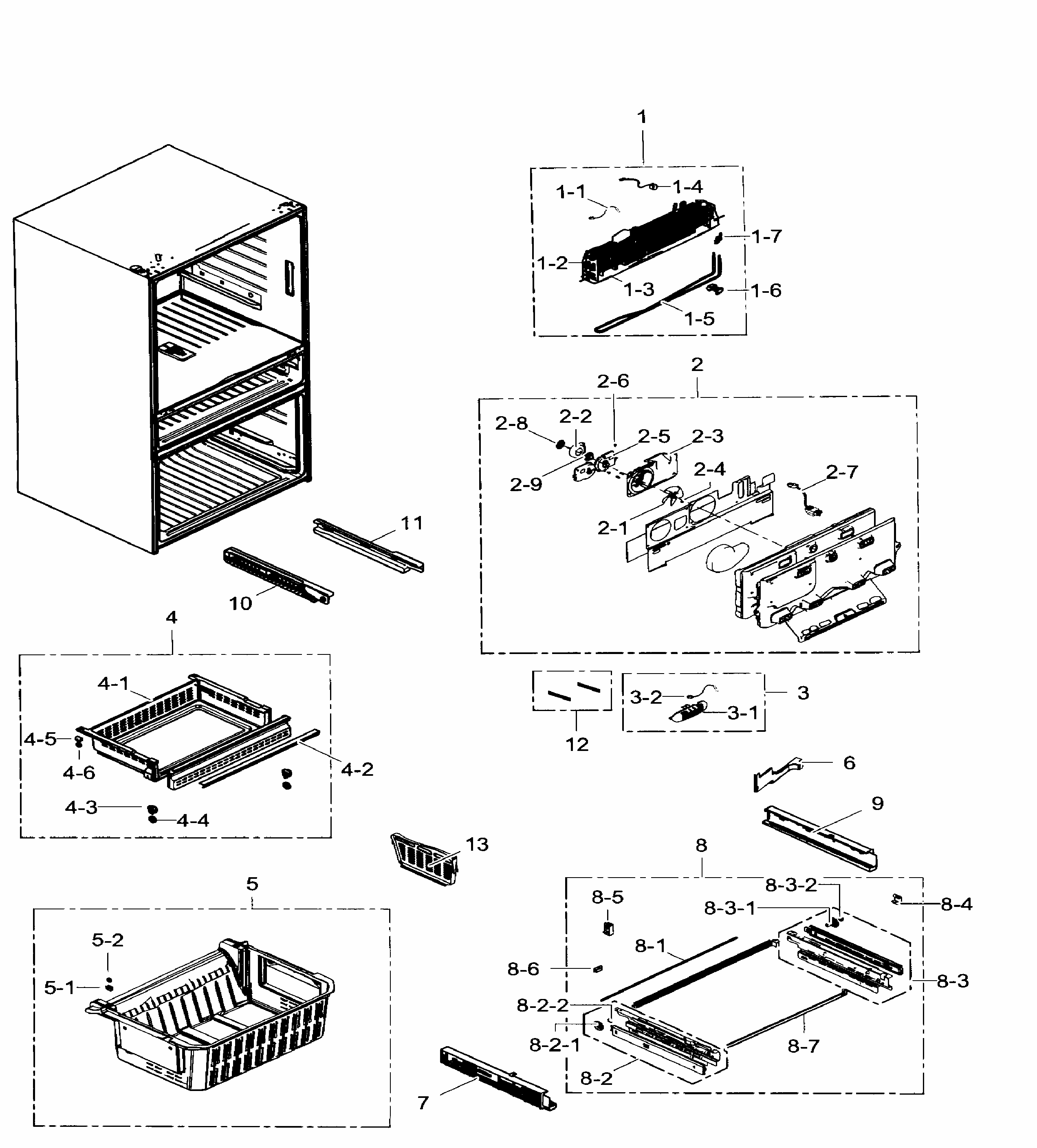 Freezer Diagram and Parts List for RF31FMEDBWW AA-0003 Samsung Refrigerator