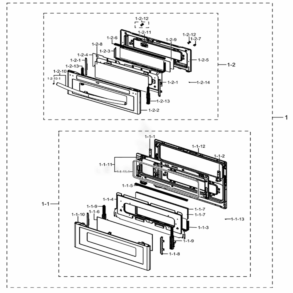 Assembly Door Diagram and Parts List for NX58K9850SG (AA)(0002) Samsung Range