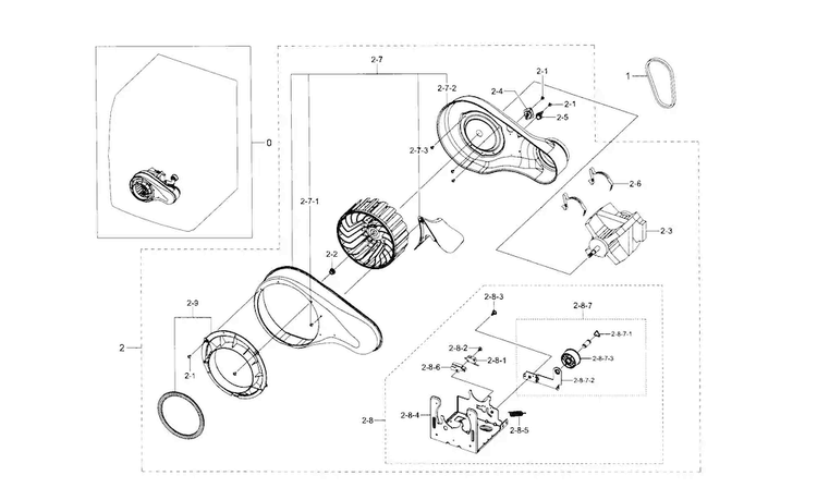 Motor Duct Diagram and Parts List for DV42H5600EW A3-0000 Samsung Dryer