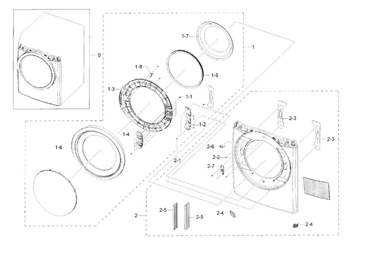 Frame Front & Door Diagram and Parts List for DV45H6300EW A3-0000 Samsung Dryer