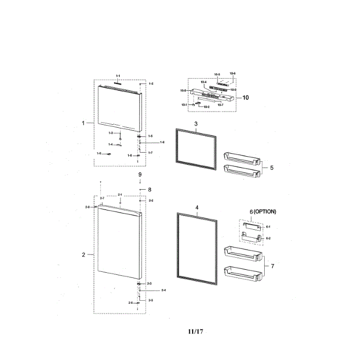 Door Compartment Diagram and Parts List for RT18M6215SR AA-00 Samsung Refrigerator