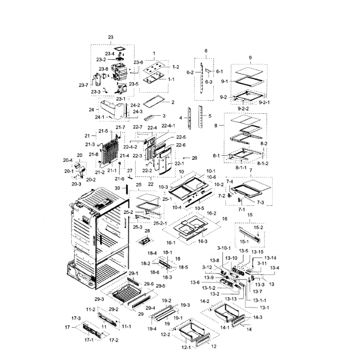 Fridge Diagram and Parts List for RF28HFEDBBC (AA)(0009) Samsung Refrigerator