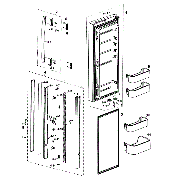 Left Door Diagram and Parts List for RF197ABWP XAA-00 Samsung Refrigerator