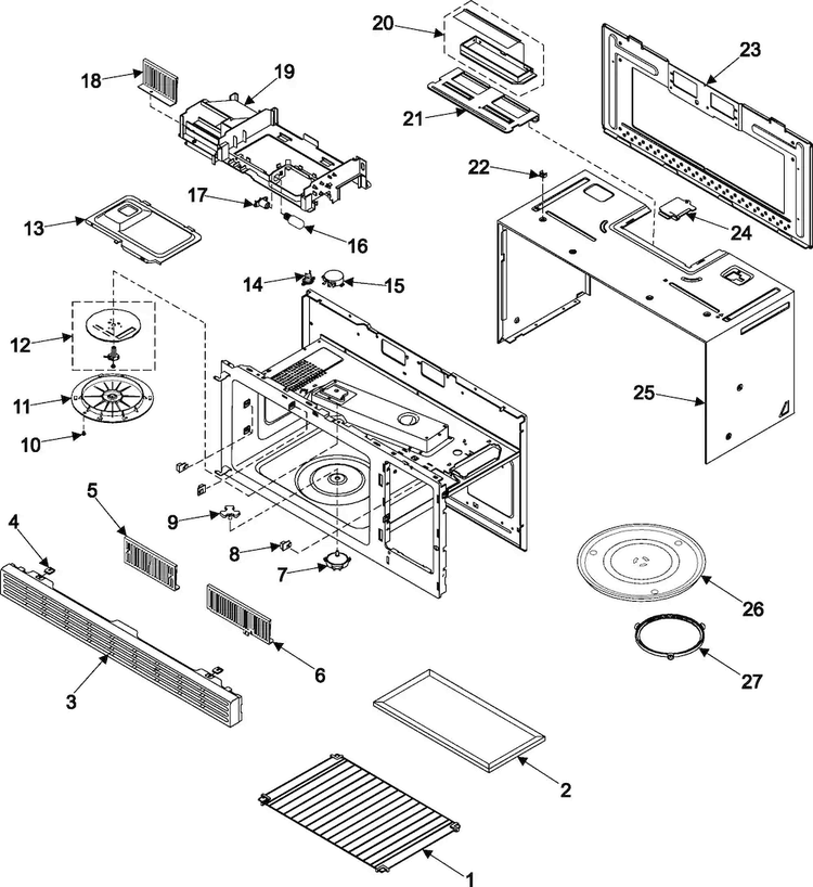 Body/cavity/elements Diagram and Parts List for SMH6140CB XAA Samsung Microwave