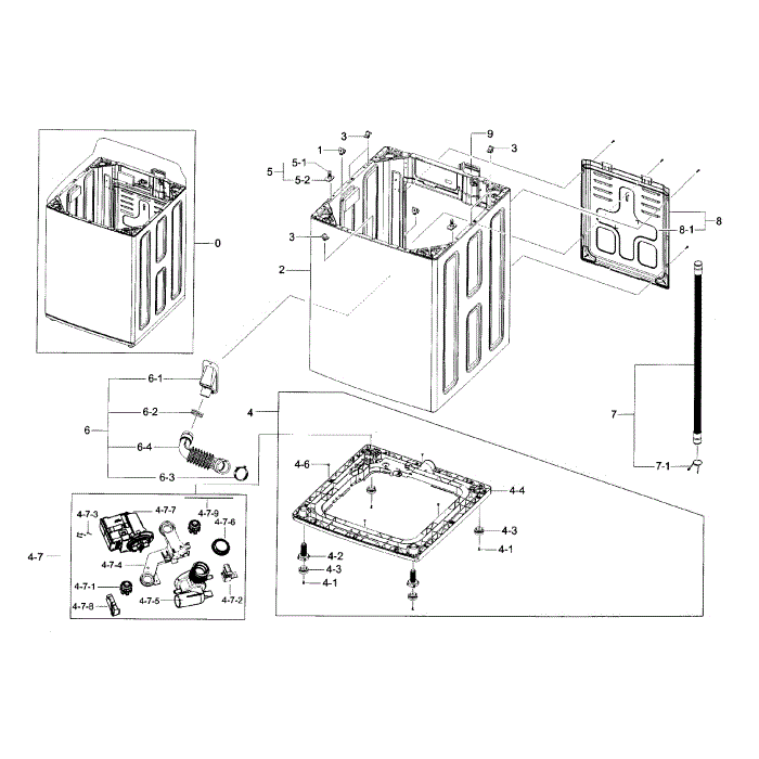Frame Assembly Diagram and Parts List for WA45H7200AW A2-00 Samsung Washer