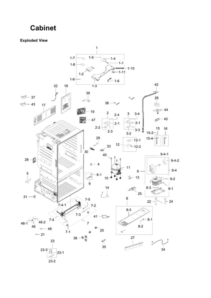 Cabinet Parts Diagram and Parts List for RF23HTEDBSR AA-12 Samsung Refrigerator