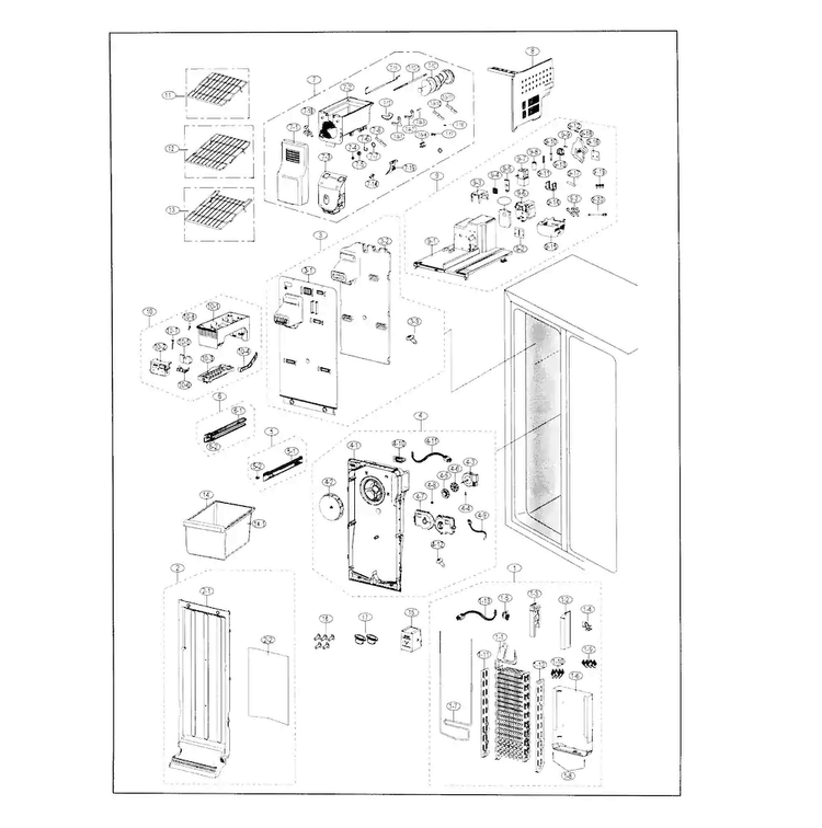Freezer Diagram and Parts List for RS25J500DBC AA-0000 Samsung Refrigerator