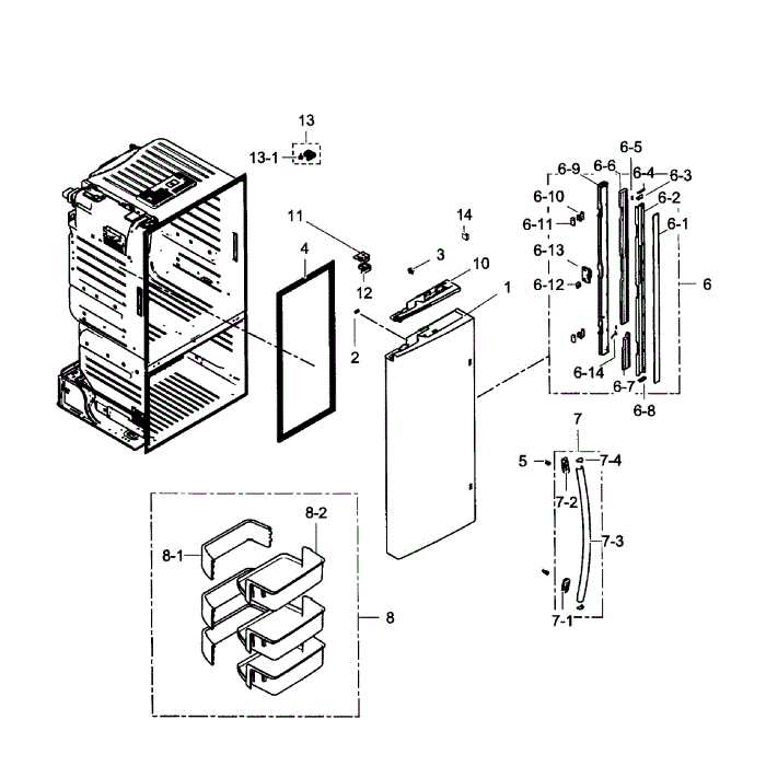Left Door Diagram and Parts List for RF260BEAESP AA-01 Samsung Refrigerator