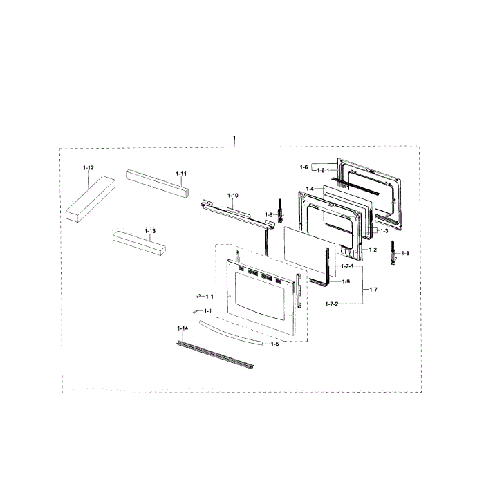 Door Diagram and Parts List for NX58H5600SS AA-00 Samsung Range