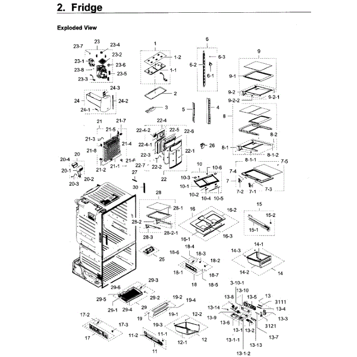 Fridge Diagram and Parts List for RF28HDEDPBC AA-05 Samsung Refrigerator