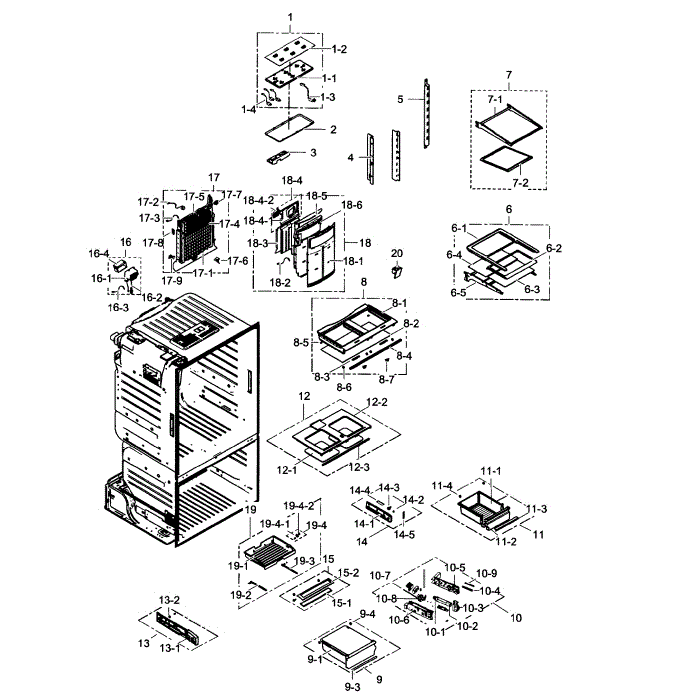 Refrigerator Diagram and Parts List for RF261BEAESP AA-01 Samsung Refrigerator