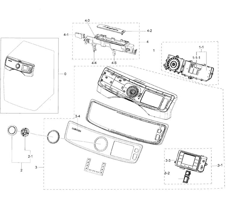Control Panel Diagram and Parts List for DV50K7500GW A3-0001 Samsung Dryer