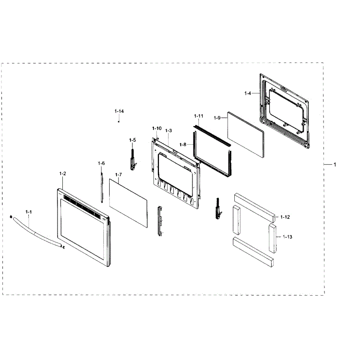 Door Section Diagram and Parts List for NE59J7650WS AA-03 Samsung Range