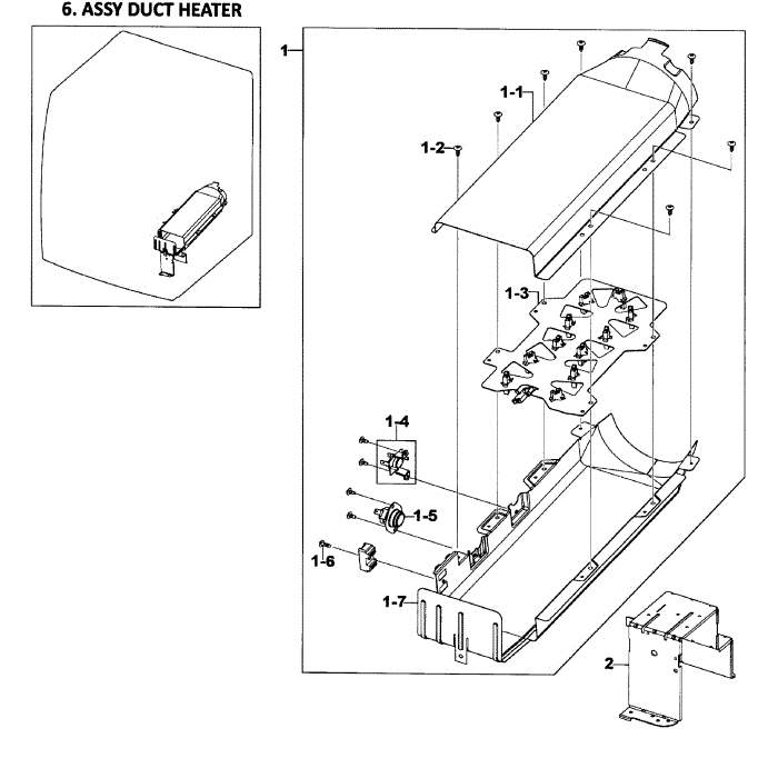 Heater Assembly Diagram and Parts List for DV218AEB XAA-01 Samsung Dryer