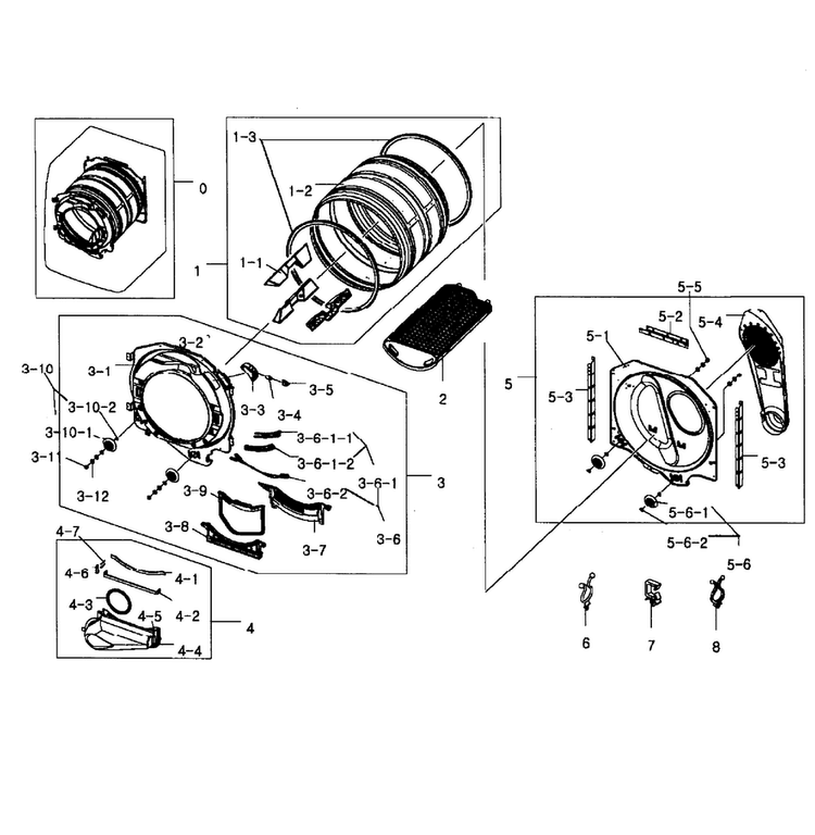 Drum Assy Diagram and Parts List for DV448AEP XAA-0002 Samsung Dryer