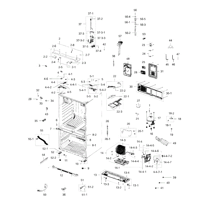 Cabinet Diagram and Parts List for RFG238AARS XAA-02 Samsung Refrigerator