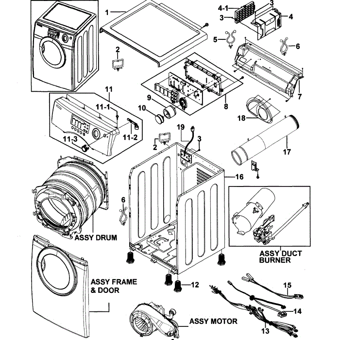 Main Assembly Diagram and Parts List for DV317AGW XAA-00 Samsung Dryer