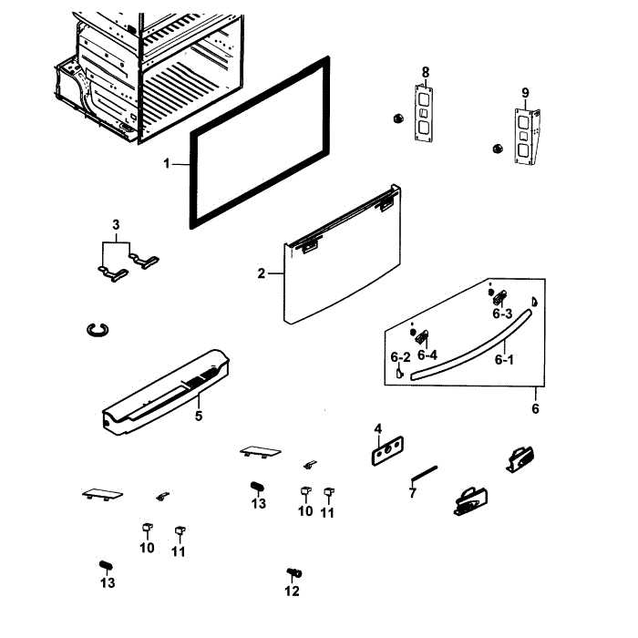 Freezer Door Diagram and Parts List for RF28HMEDBBC AA-00 Samsung Refrigerator