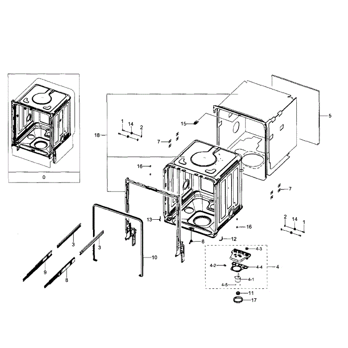 Tub Diagram and Parts List for DW80H9940US AA-01 Samsung Dishwasher