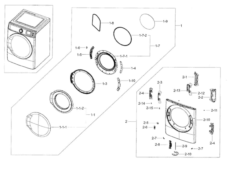 Frame Front & Door Diagram and Parts List for DV56H9100GW A2-0000 Samsung Dryer