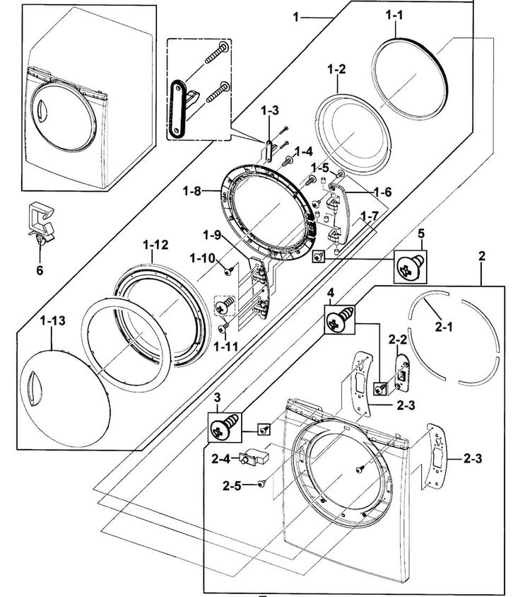 Door Assy Diagram and Parts List for DV218AEW XAA-0000 Samsung Dryer