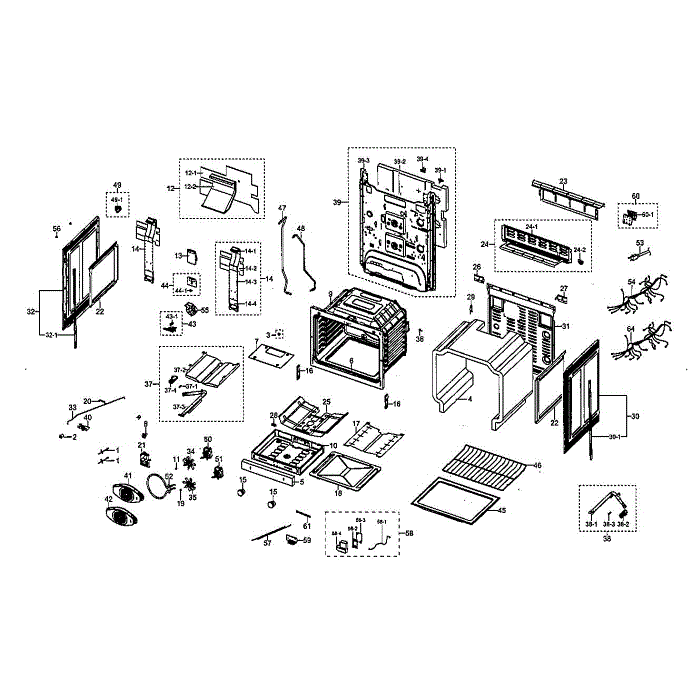 Main Assembly Diagram and Parts List for NX58M6850SS AA-00 Samsung Range