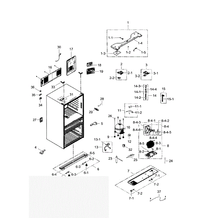 Cabinet Diagram and Parts List for RF31FMEDBBC AA-01 Samsung Refrigerator