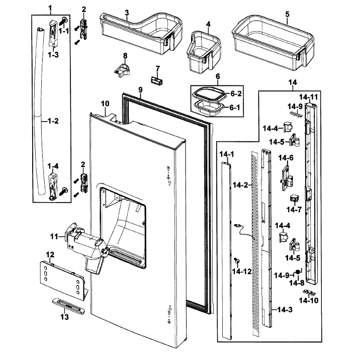 Left Door Diagram and Parts List for RF267AARS XAA-00 Samsung Refrigerator