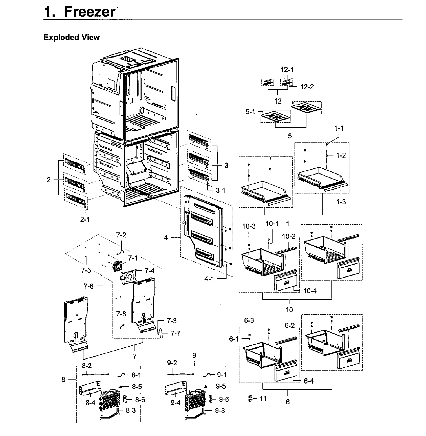 Freezer Diagram and Parts List for RF28K9070SG AA-0002 Samsung Refrigerator