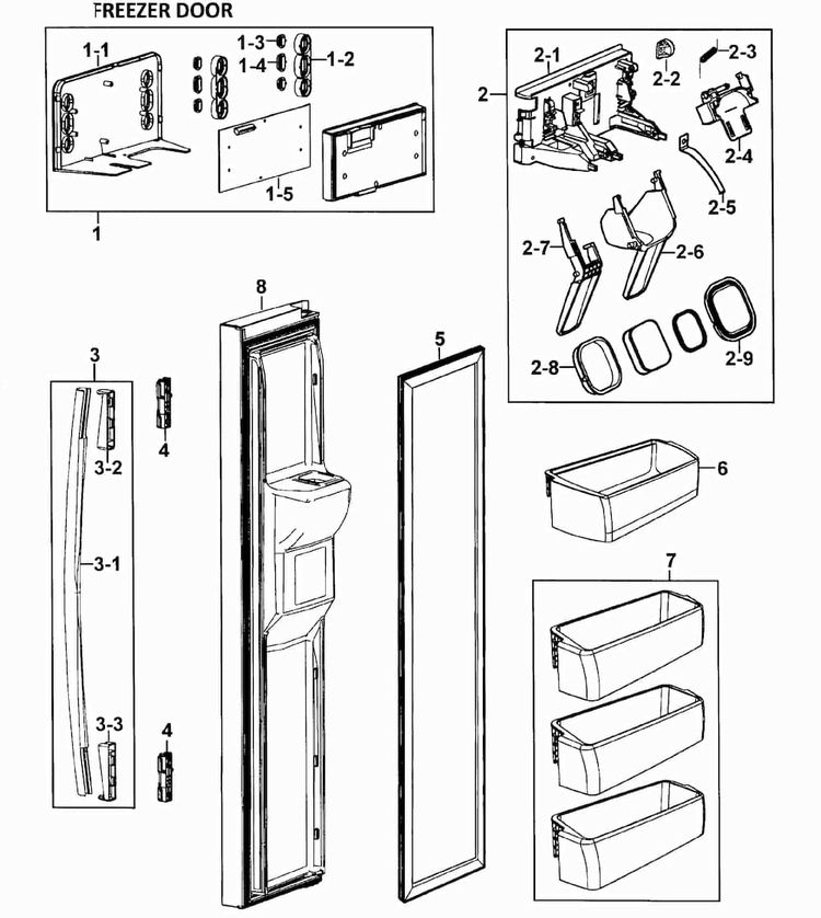 Left Door Diagram and Parts List for RS264ABSH XAA-0000 Samsung Refrigerator