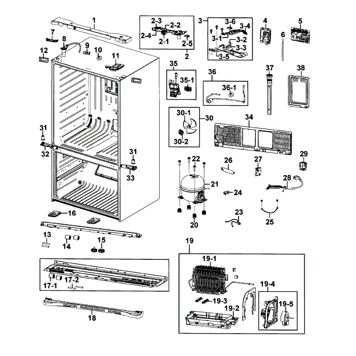 Cabinet Diagram and Parts List for RF4289HARS XAA-00 Samsung Refrigerator