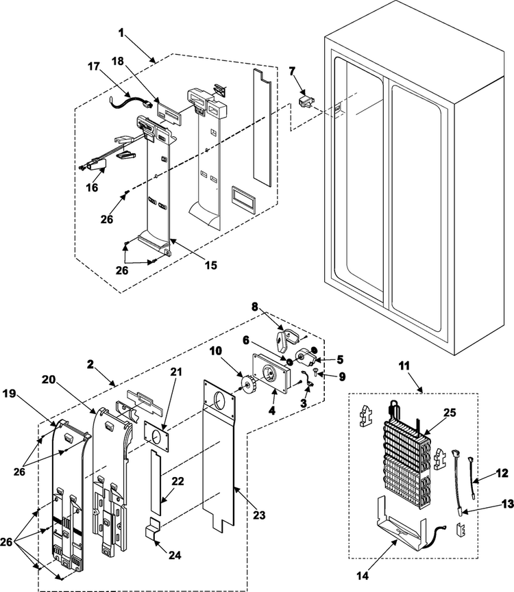 Freezer Compartment Diagram and Parts List for RS257BARB XAA Samsung Refrigerator