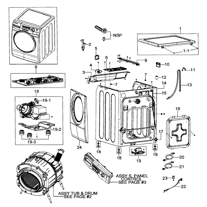 Main Assembly Diagram and Parts List for WF316LAW XAA-00 Samsung Washer