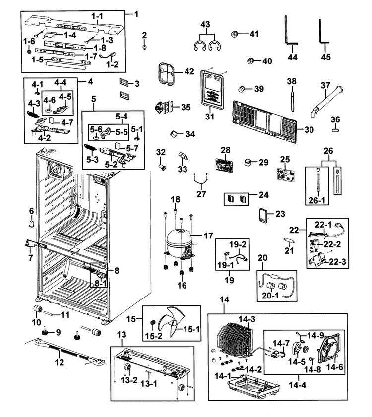 Cabinet Diagram and Parts List for RFG293HAPN XAA-0000 Samsung Refrigerator