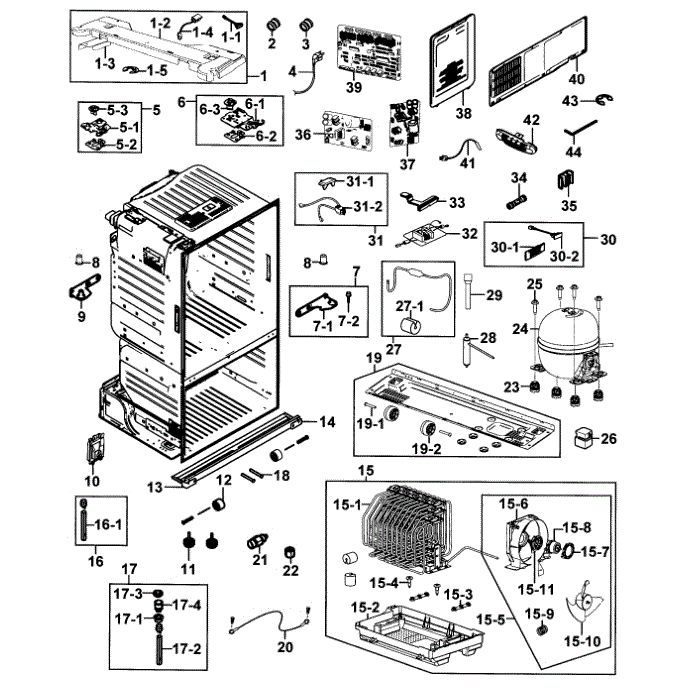 Cabinet Diagram and Parts List for RF23HCEDBWW AA-00 Samsung Refrigerator